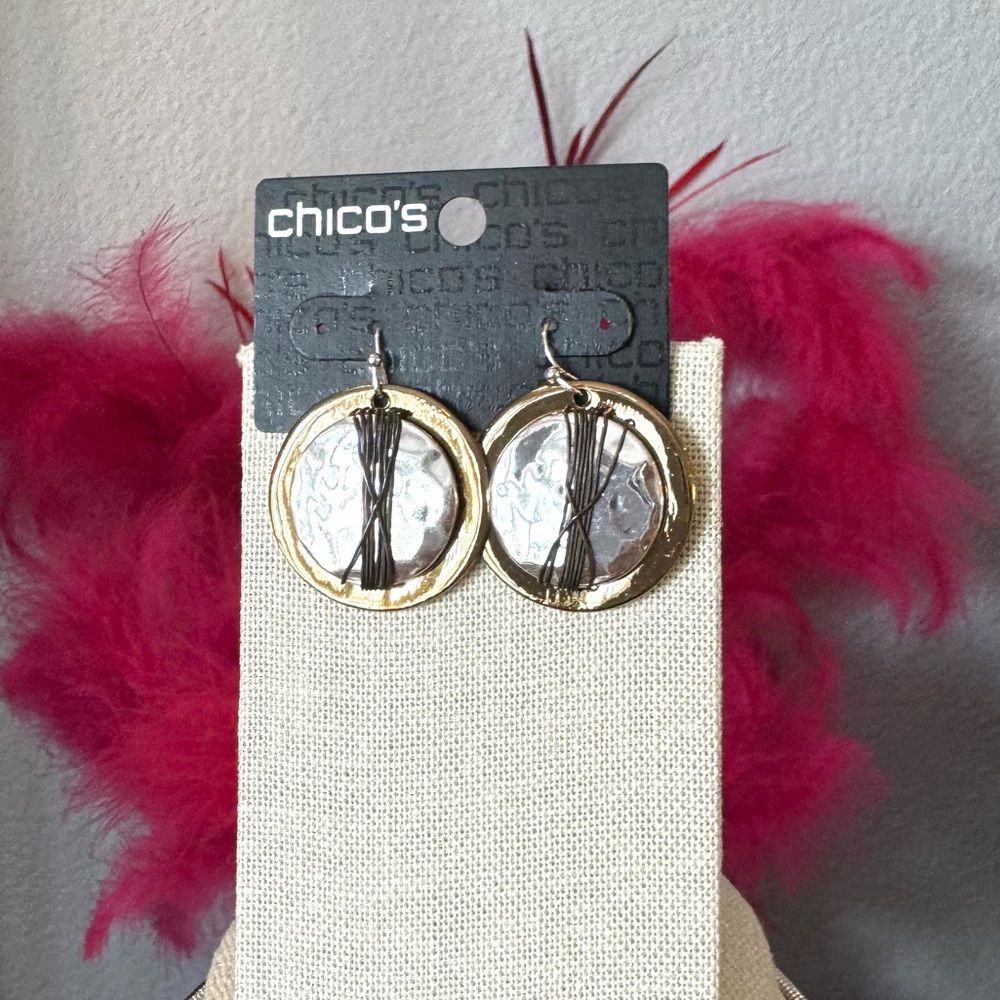 Chico's Elegant Silver and Gold Necklace Set with Matching Earrings - Picture 3 of 7